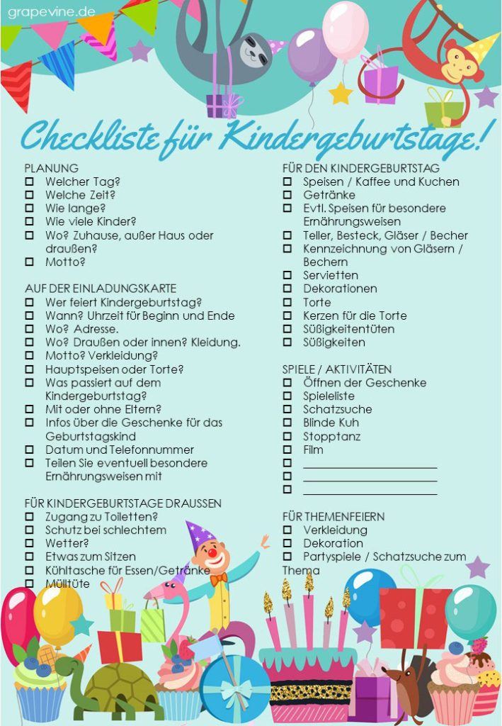 checkliste für kindergeburtstage